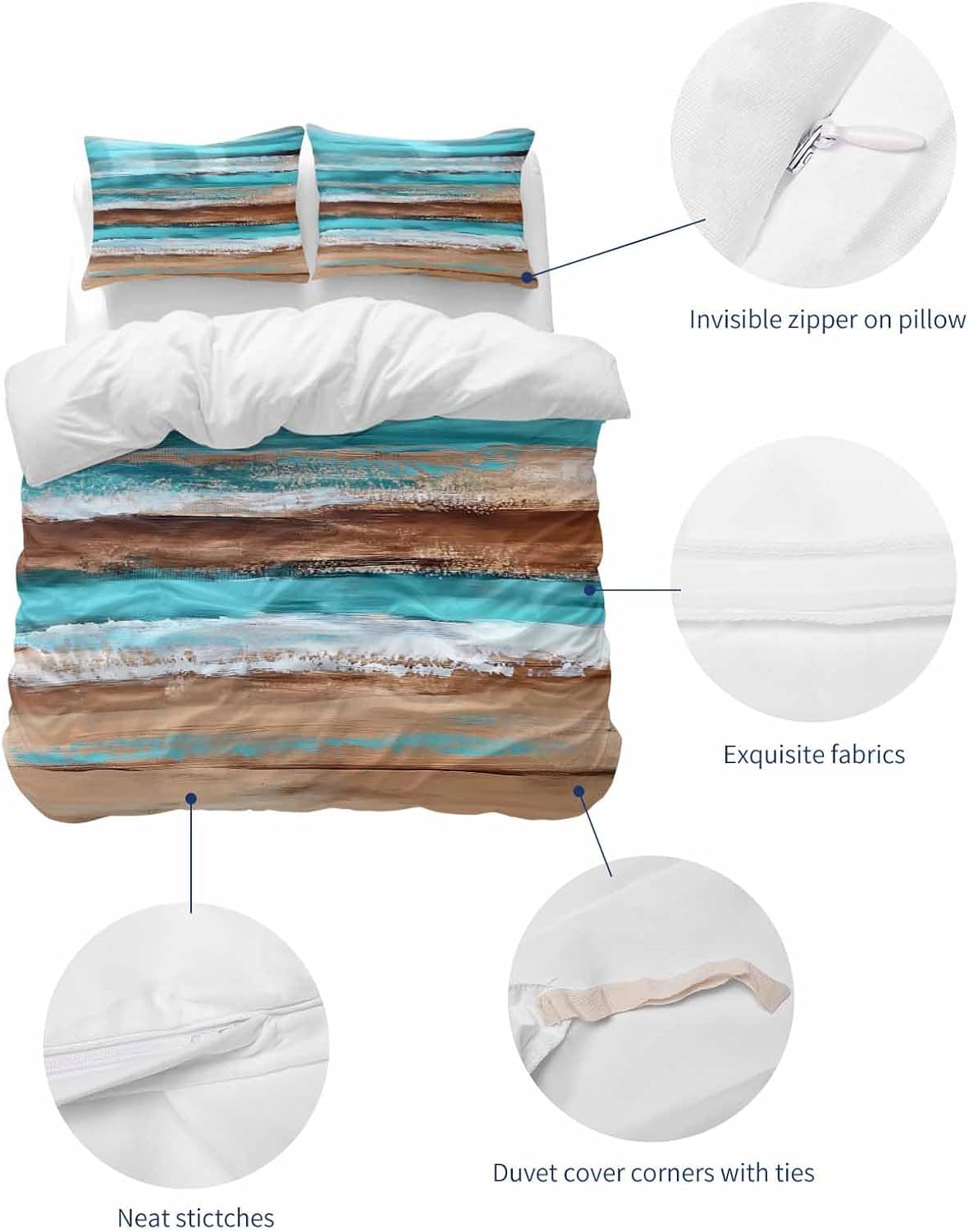 Turquoise Brown Queen Duvet Cover Set 3 Pieces