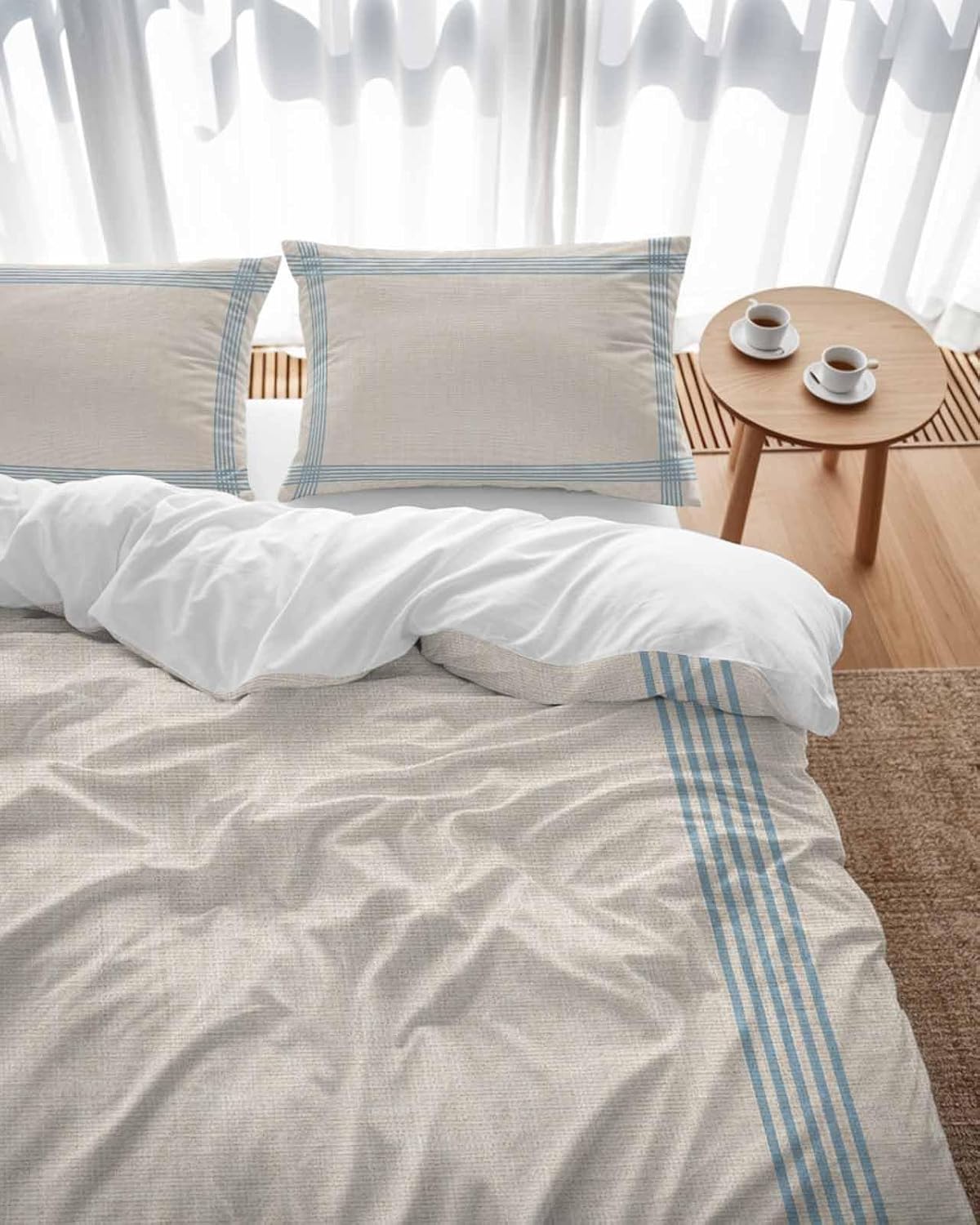 ZOE GARDEN Blue Striped Duvet Cover Set 3 Piece 1