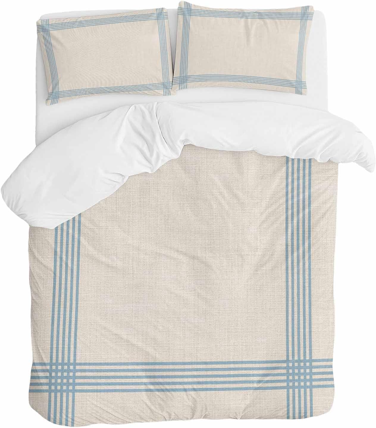 ZOE GARDEN Blue Striped Duvet Cover Set 3 Piece 1