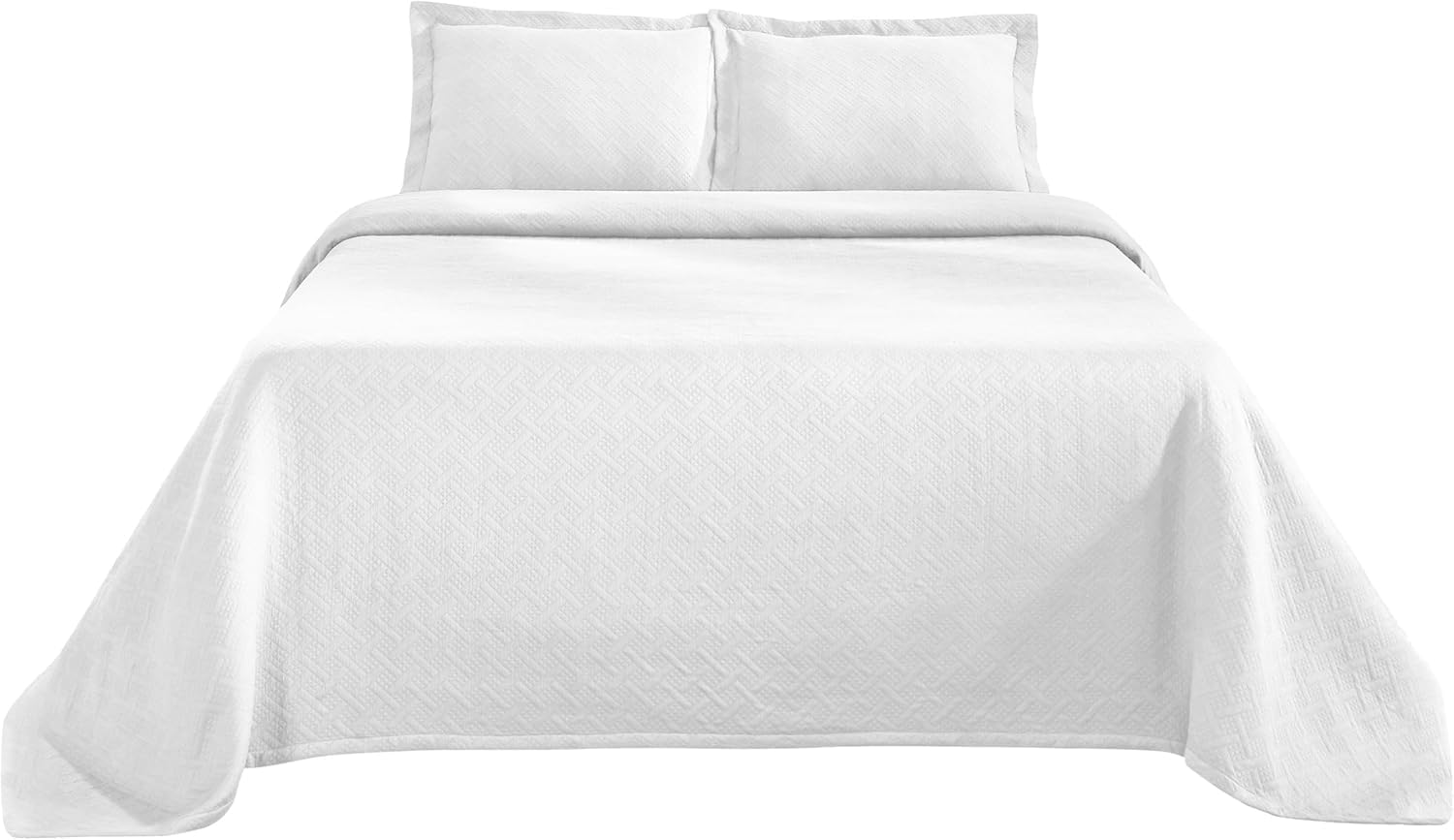 Superior 3 Piece Basketweave Cotton Bedspread Set Queen White