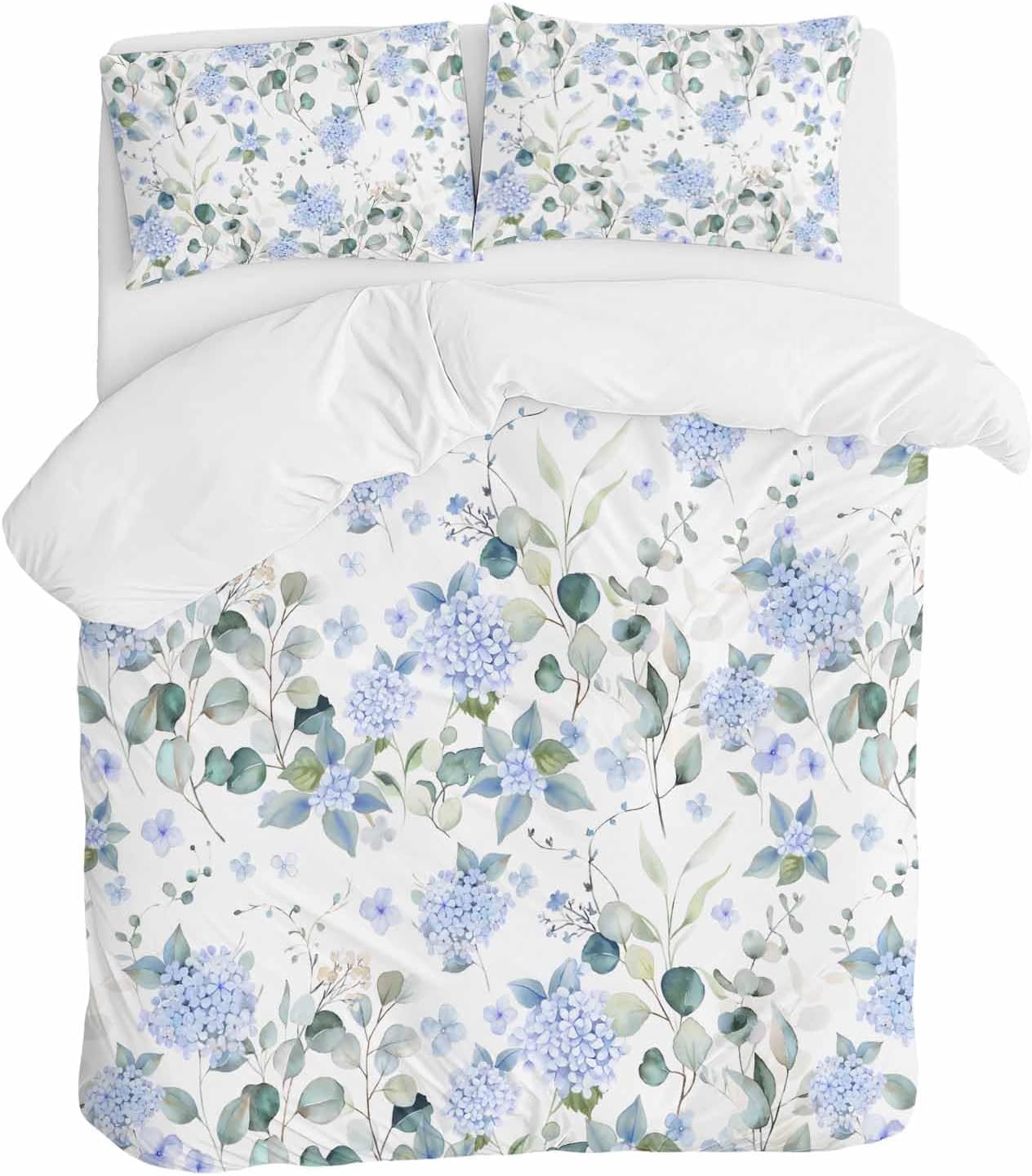 ZOE GARDEN Blue Flower Duvet Cover Set Full Size 3 Piece