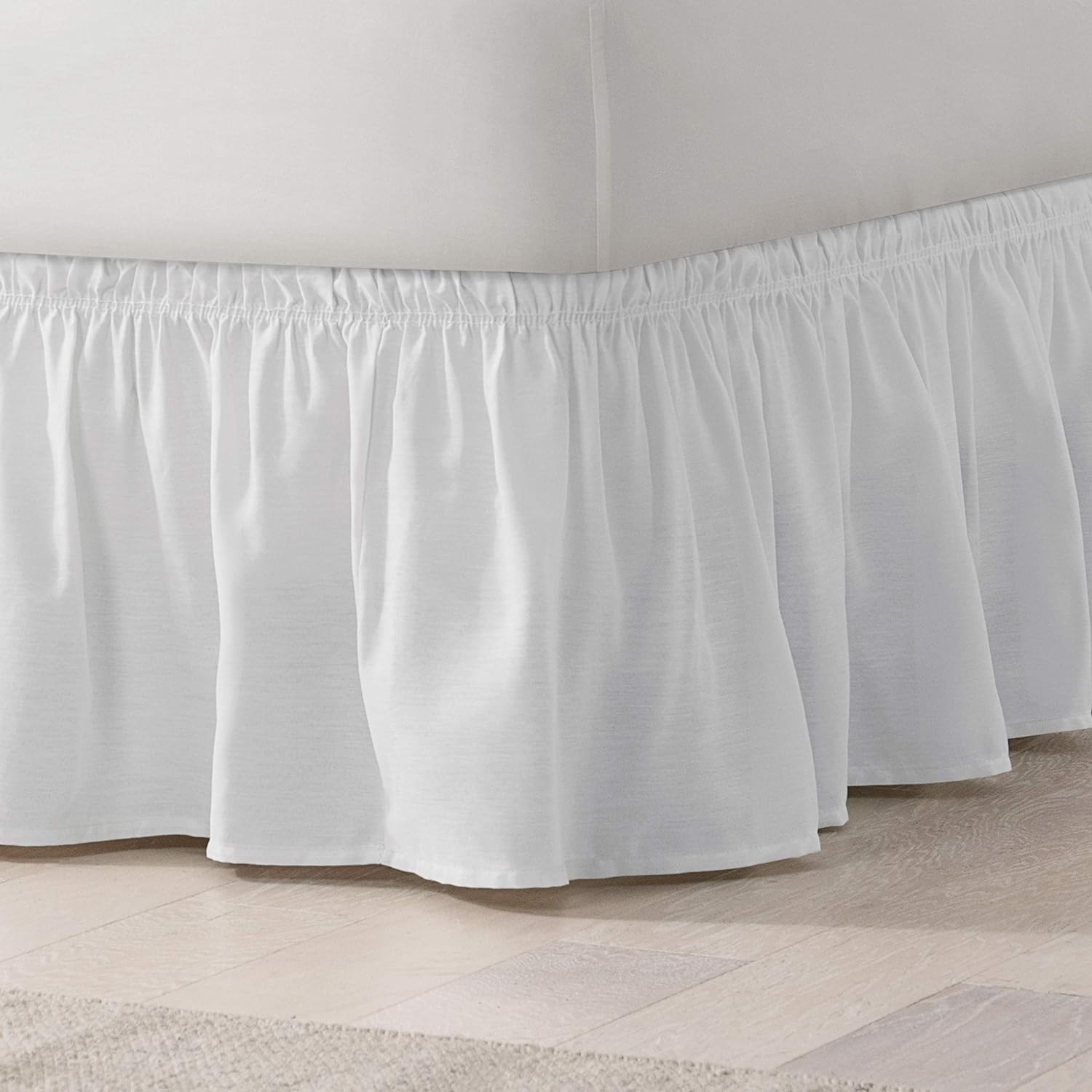 Easy Fit Solid Elastic Bed Skirt 18 Inch Drop TwinFull White 1