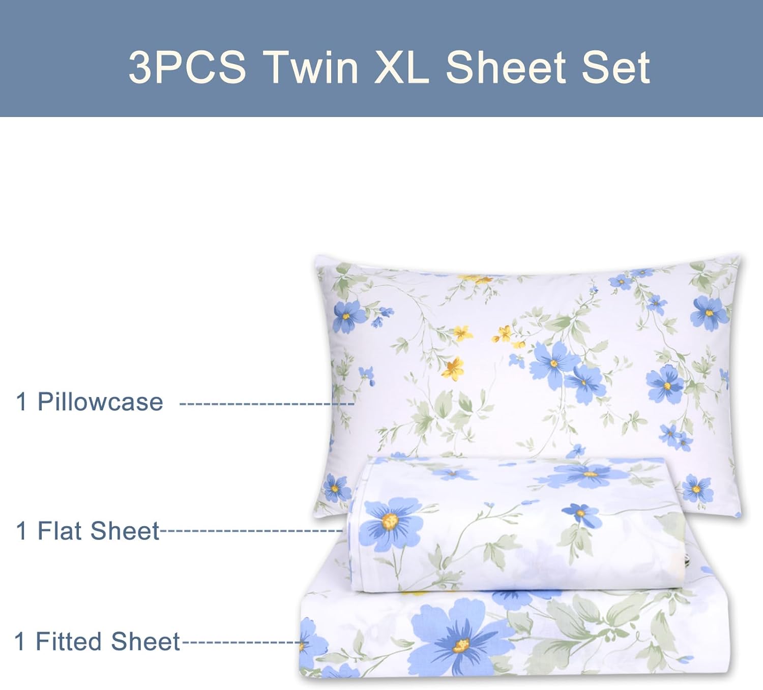 YINFUNG Floral Twin XL Sheet Set 3 Piece