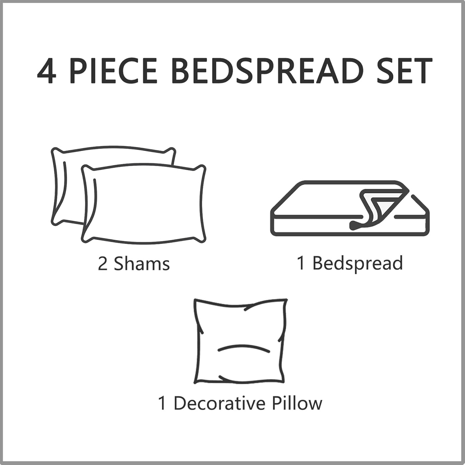 CHIXIN Queen Bedspread Set - Damask Paisley Pattern 4 Piece Reversible