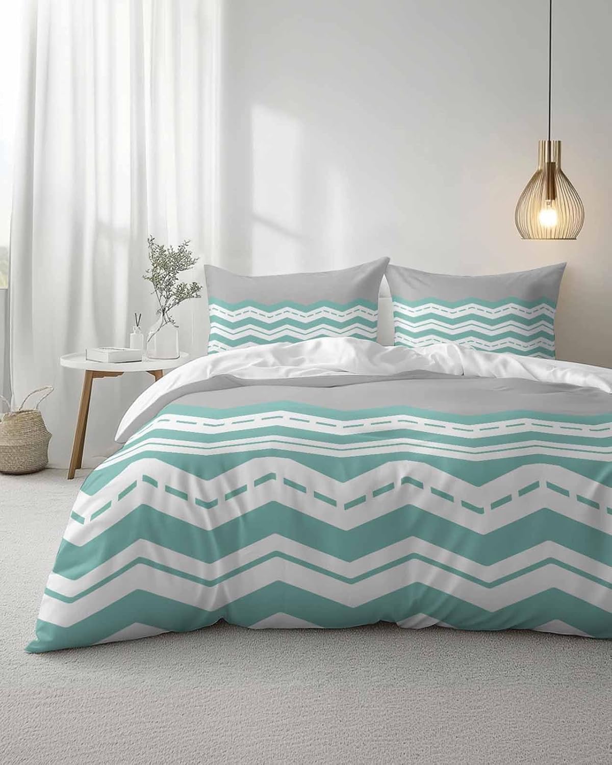 ZOE GARDEN Turquoise Chevron Duvet Cover Set