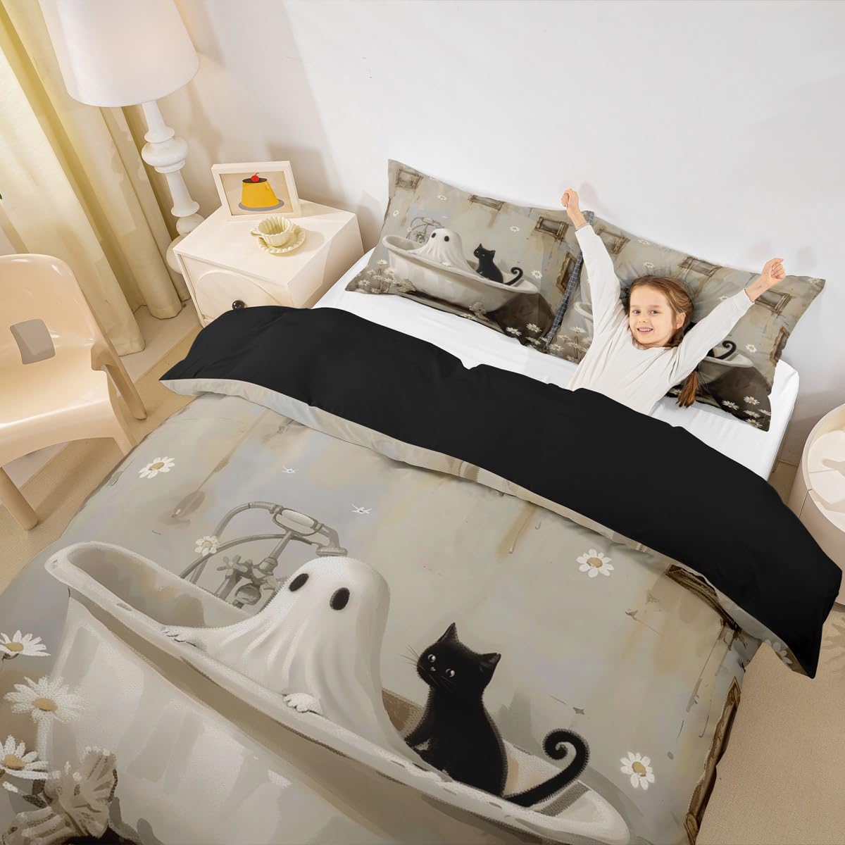 Manfei Halloween Ghost Duvet Cover Set Twin Size