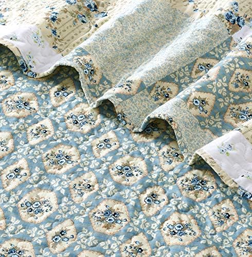 All American Collection Reversible 3pc Floral Patchwork Bedspread Set 1