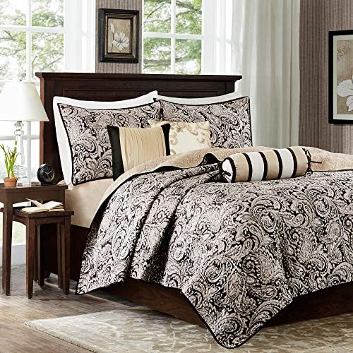 Madison Park Quilt Damask Paisley Black 6 Piece Set