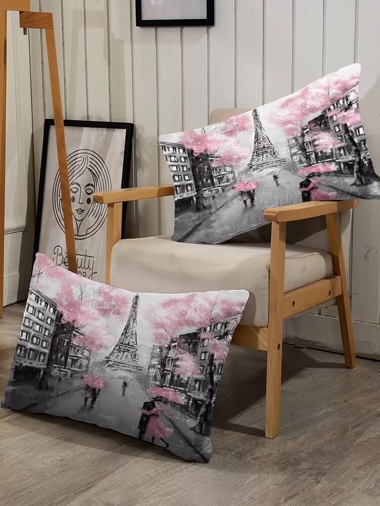 Kxry Pink Paris Eiffel Tower Fitted Sheet Set