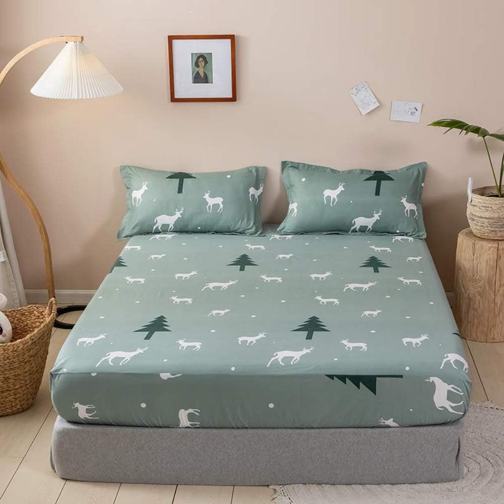 Feelyou Kids Bed Sheet Set Queen Green Deer Elk Cartoon Design