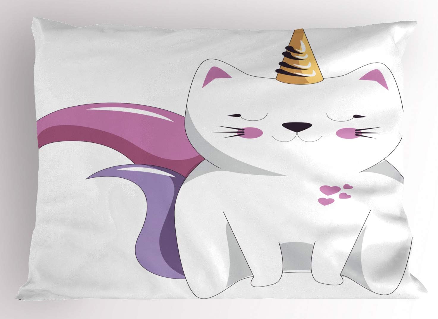 Ambesonne Unicorn Cat Pillow Sham 26x20 Pale Pink Orange Lilac