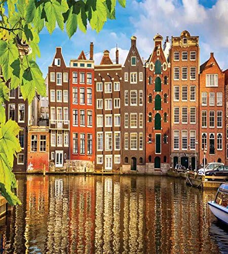 Ambesonne European Duvet Cover Set with Amsterdam Scenery