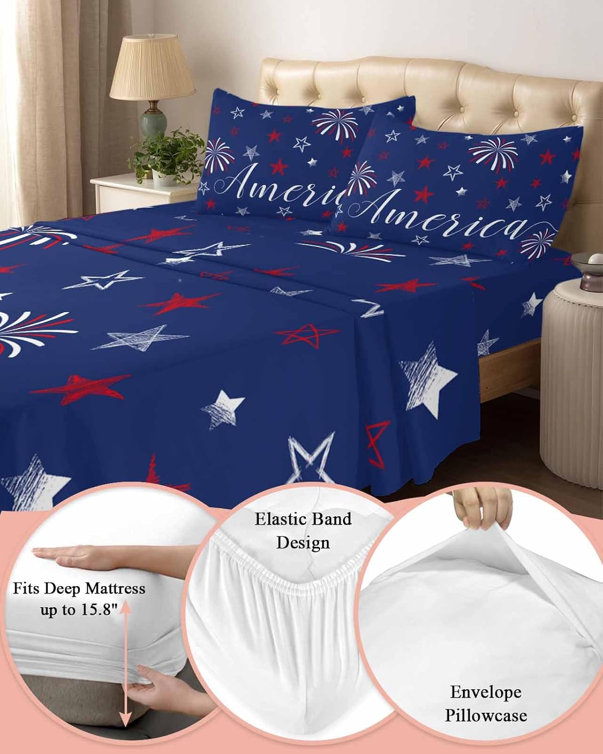 Boanket 4th of July Full Sheet Set 4 Piece Microfiber