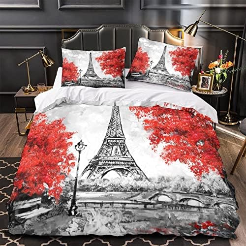 Eiffel Tower Red Duvet Cover Set Twin Size 3D Printed