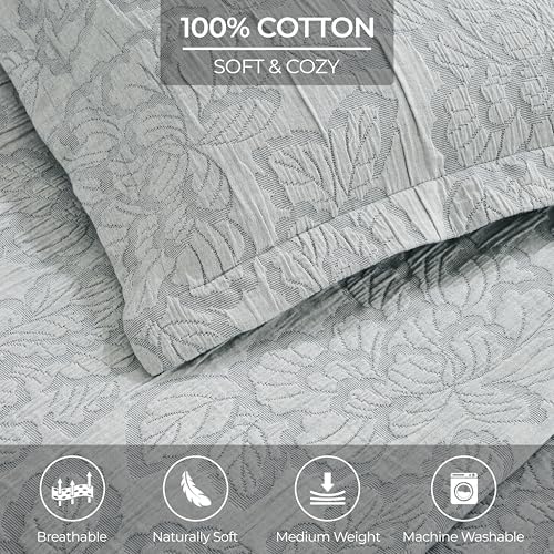 Superior 3 Piece Cotton Bedspread Set - Hibiscus Collection California King Grey