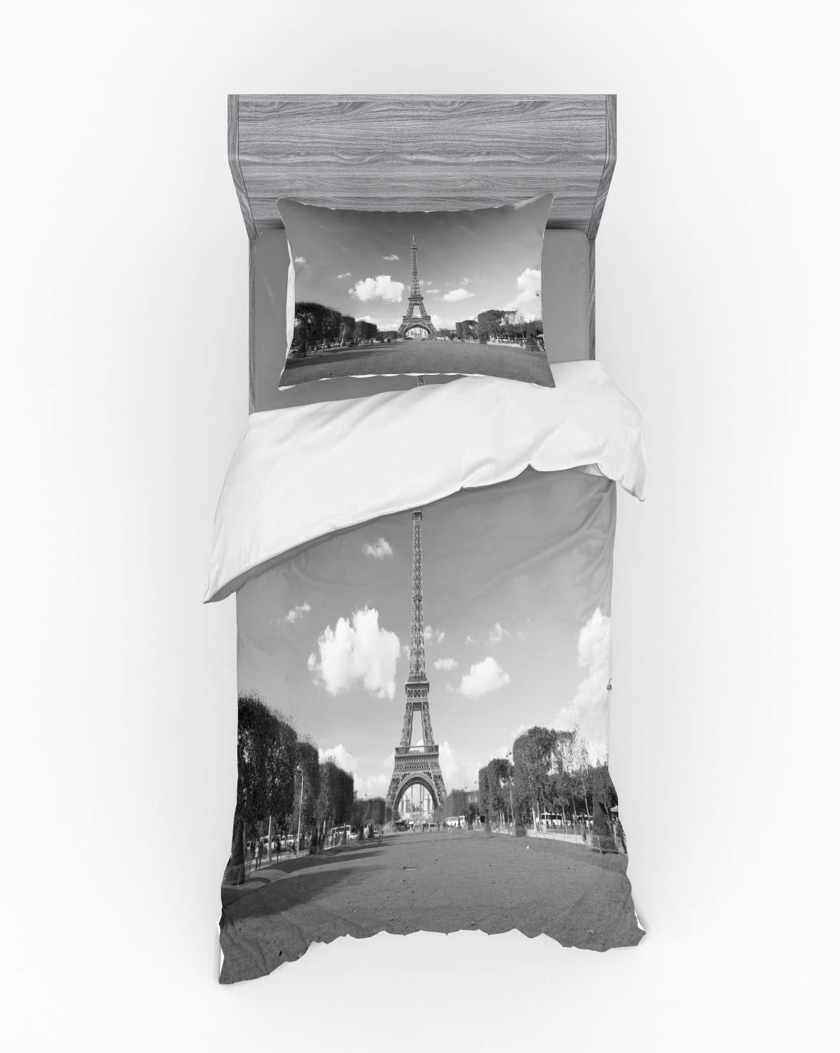 Ambesonne Eiffel Tower Duvet Cover Set - Twin XL Grey