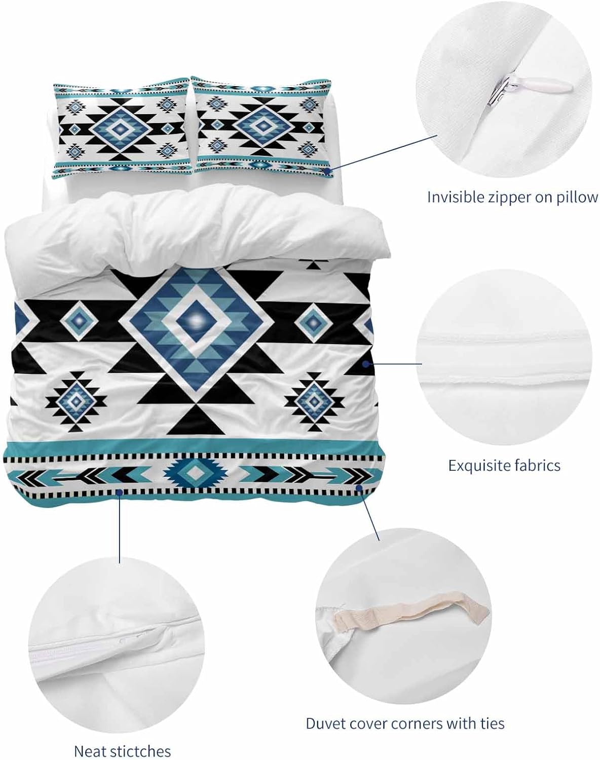 ZOE GARDEN Blue Aztecs Queen Duvet Cover Set 1