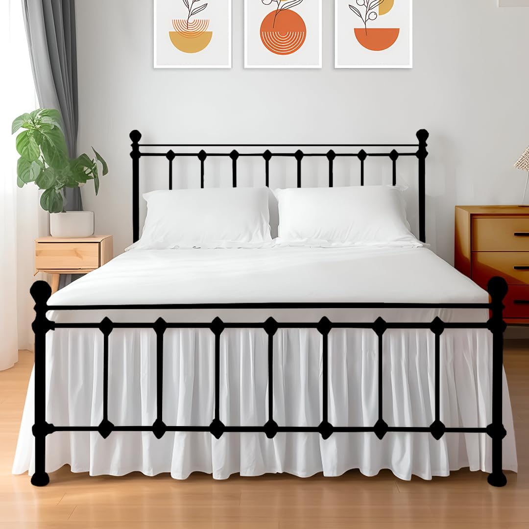 Shreem Linen Ruffled Bed Skirt King Size White