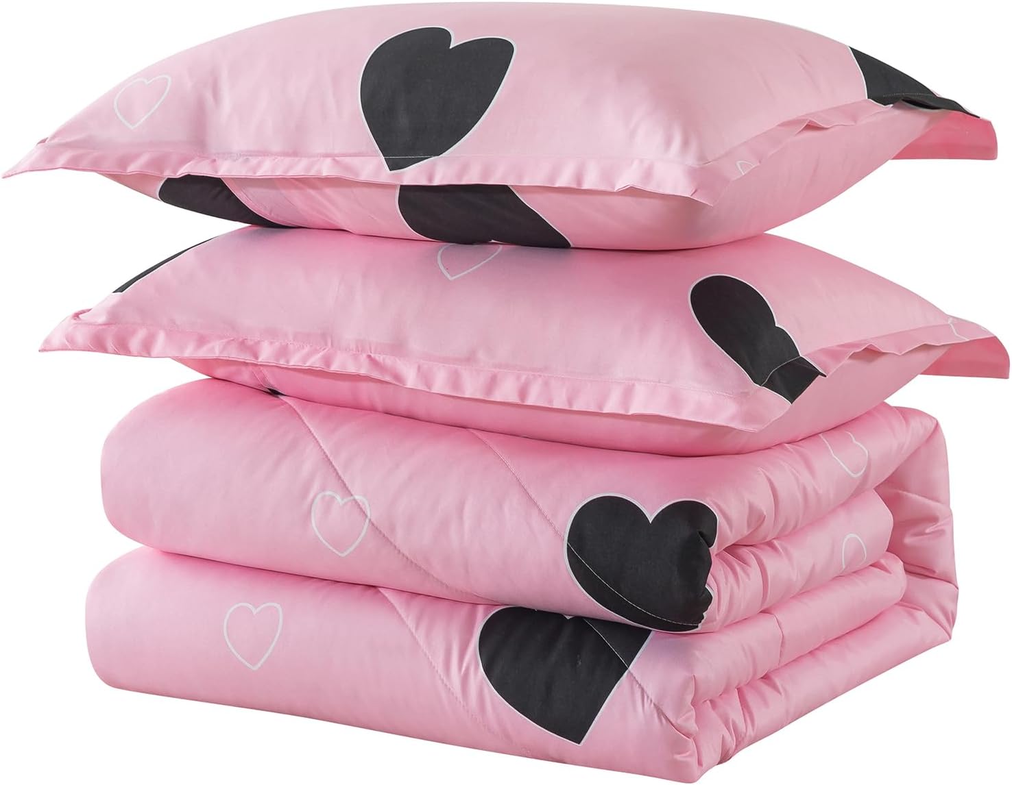 Caressma Love Heart Pink Queen Comforter Set 3 Pieces