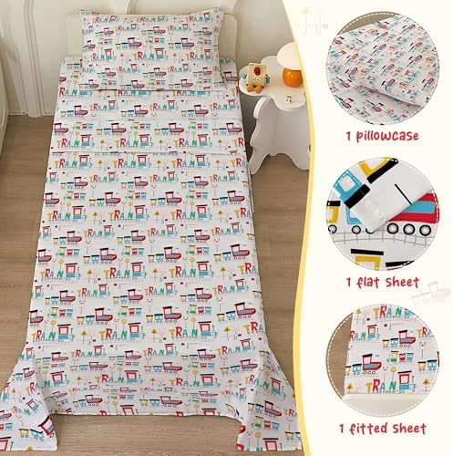 Bedmoon Boys Twin Sheets with Train Pattern