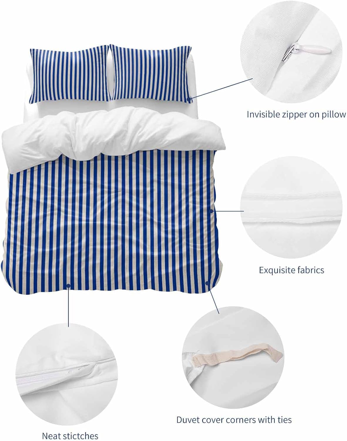 Dark Blue Striped Duvet Cover Set 3 Pieces