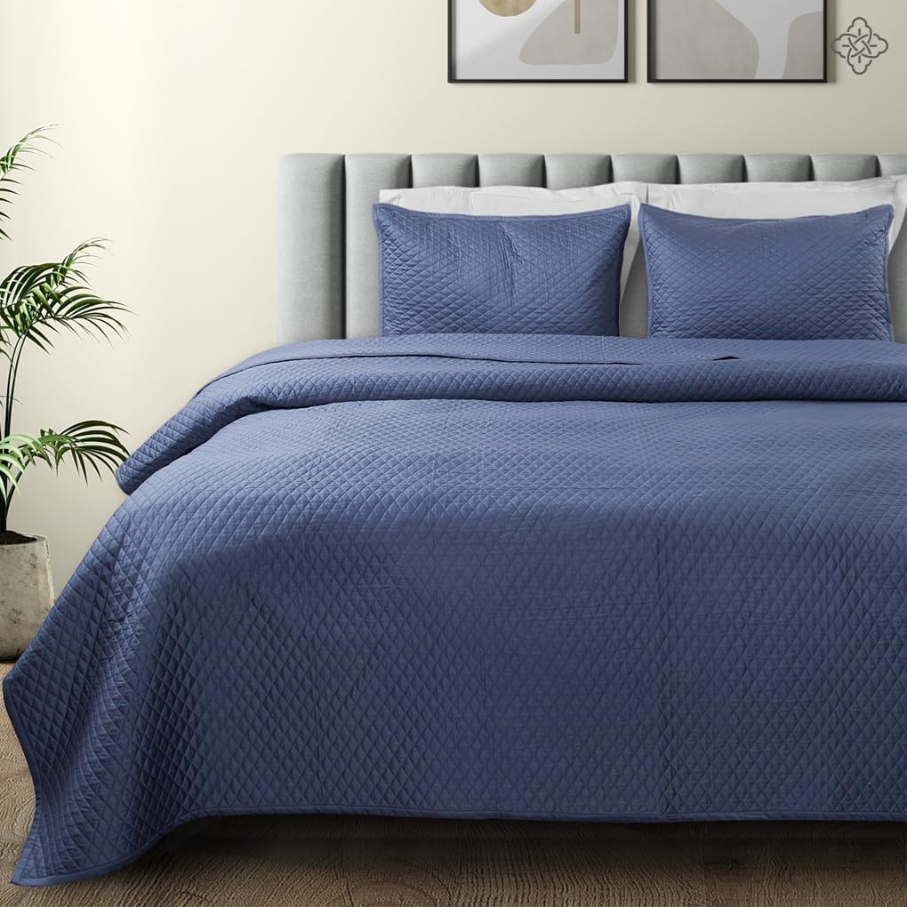 BIOWEAVES Organic Cotton Quilt Twin Set - GOTS Certified Diamond Stitched