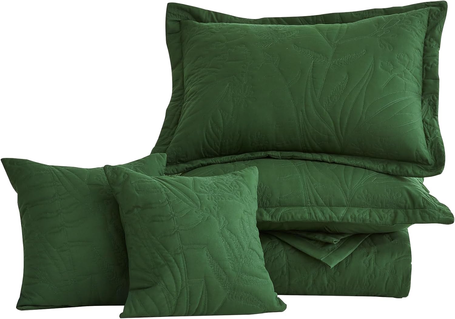 HZ HY Botanical Queen Bedspread Set Leaves Pattern Reversible 5 Piece Olive Green
