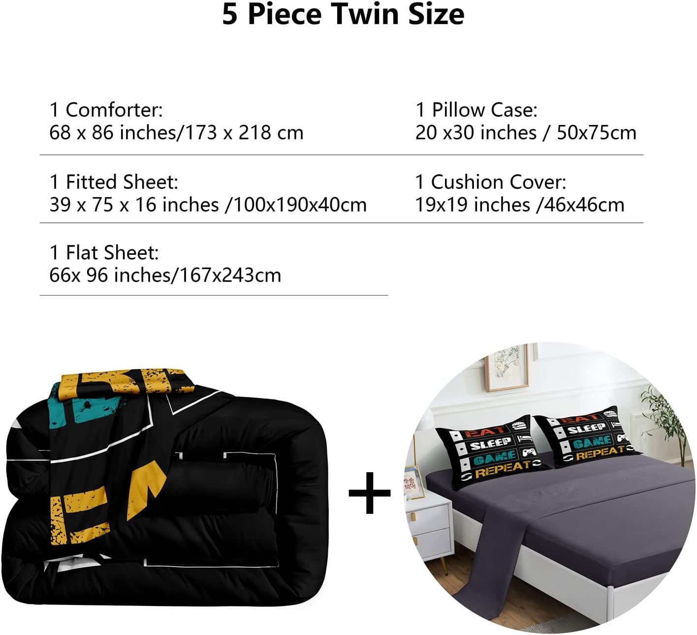 ROWADALO 5 Piece Gamer Bedding Set Twin Size for Boys