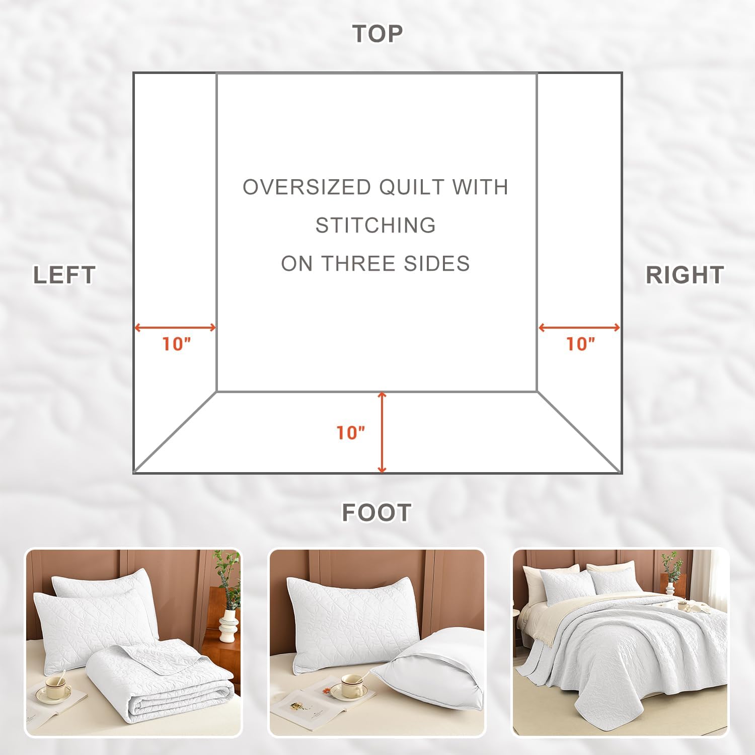 Lady Ann White Leaves Oversized King Quilt Set