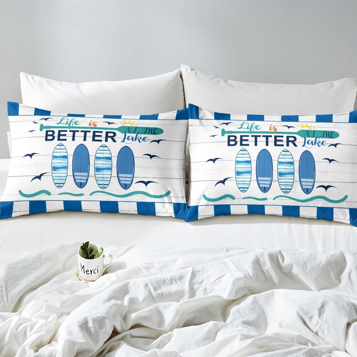Erosebridal Blue White Ocean Nautical Sheet Set for Kids