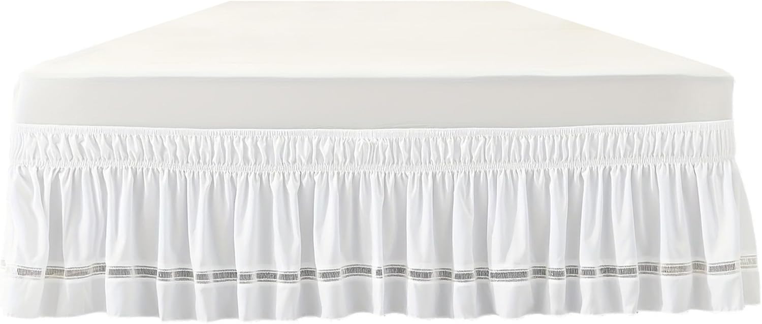 Queen Bed Skirt with Ruffles and Elastic White Polyester
