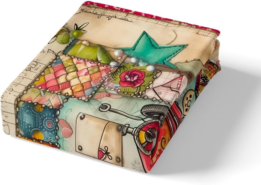 Manfei Red Retro Sewing Machine Bedding Set Twin Size 1