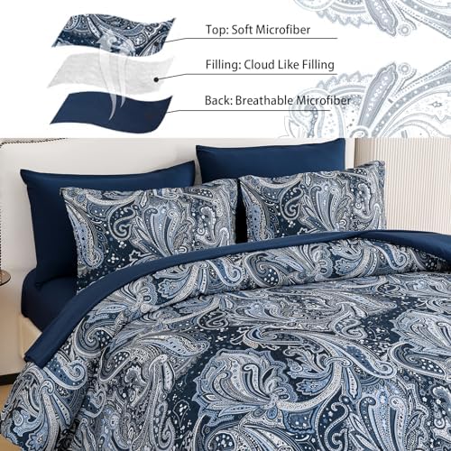 DJY Navy Paisley Comforter Set California King 7 Piece