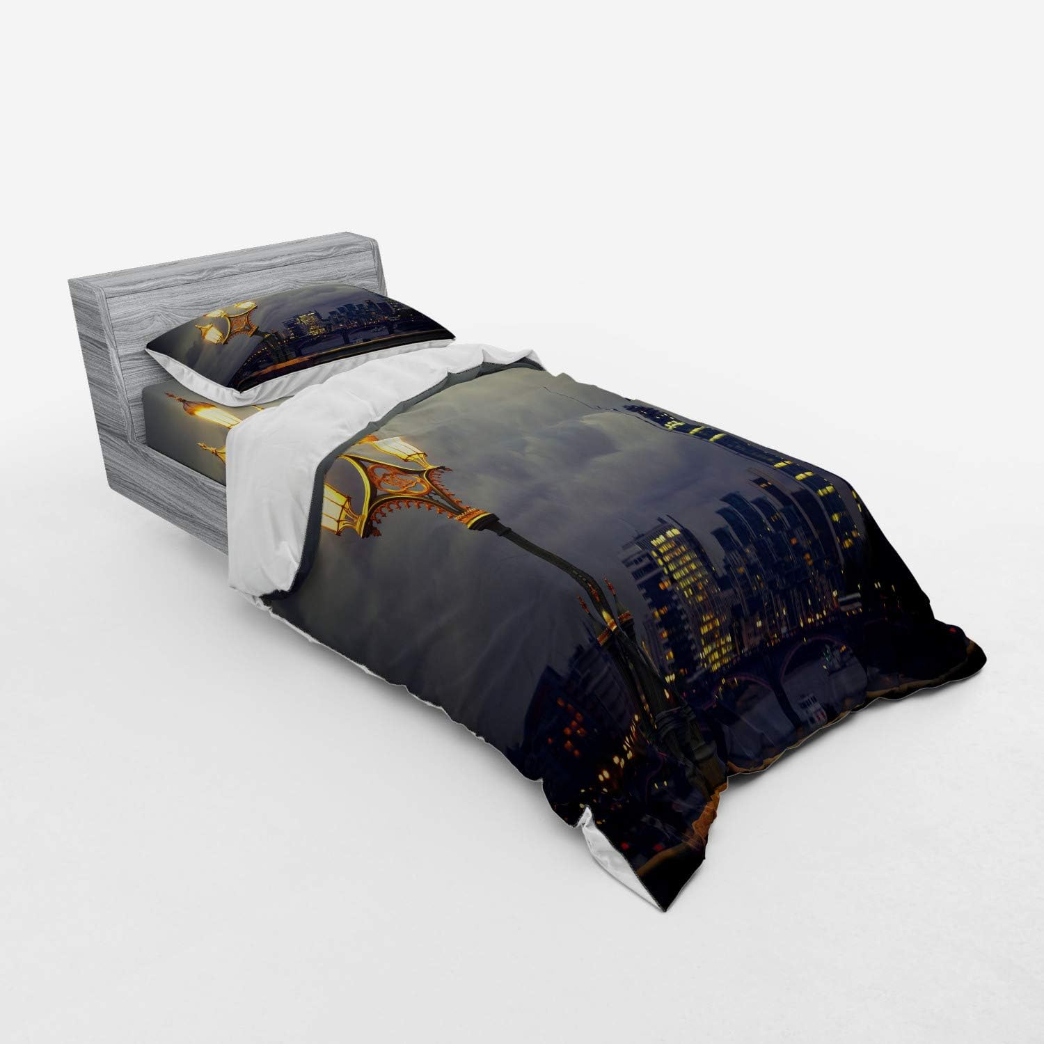 Ambesonne Pale Grey Yellow Duvet Cover Set Twin Size 3 Piece