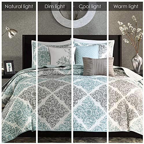 Madison Park Claire Quilt Coverlet Set - 6 Piece Diamond Aqua Pattern KingCal King