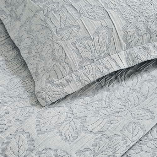 Superior 3 Piece Cotton Bedspread Set - Hibiscus Collection California King Grey