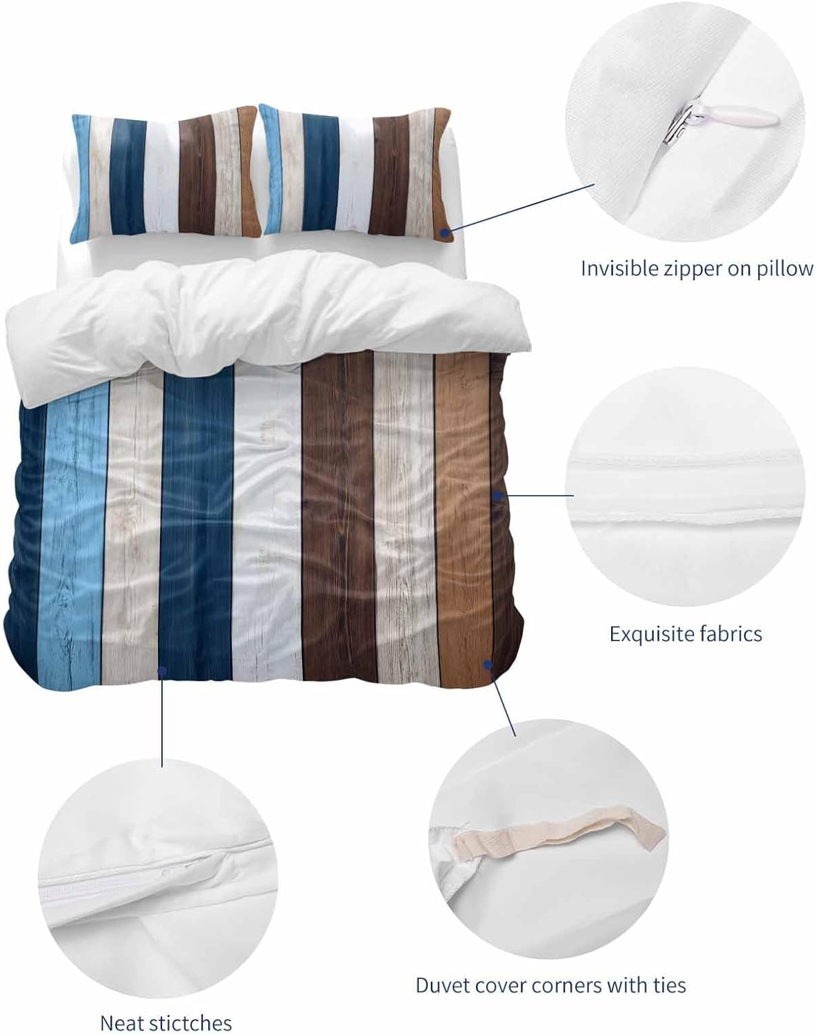 ZOE GARDEN Blue Brown Duvet Cover Set Full Size