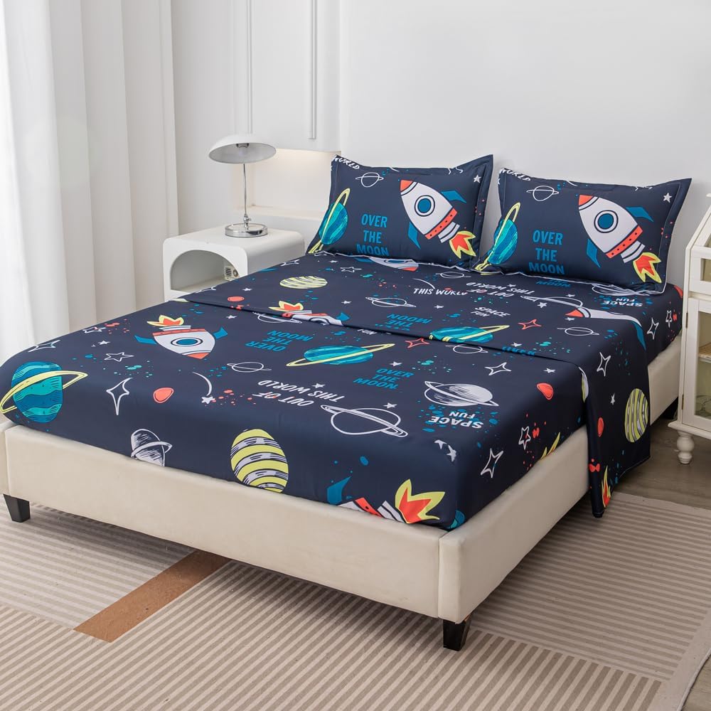 Megamayga Space Sheets Queen Size 4Pcs Kids Bedding Set