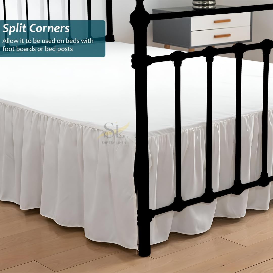 Shreem Linen Ruffled Bed Skirt King Size White