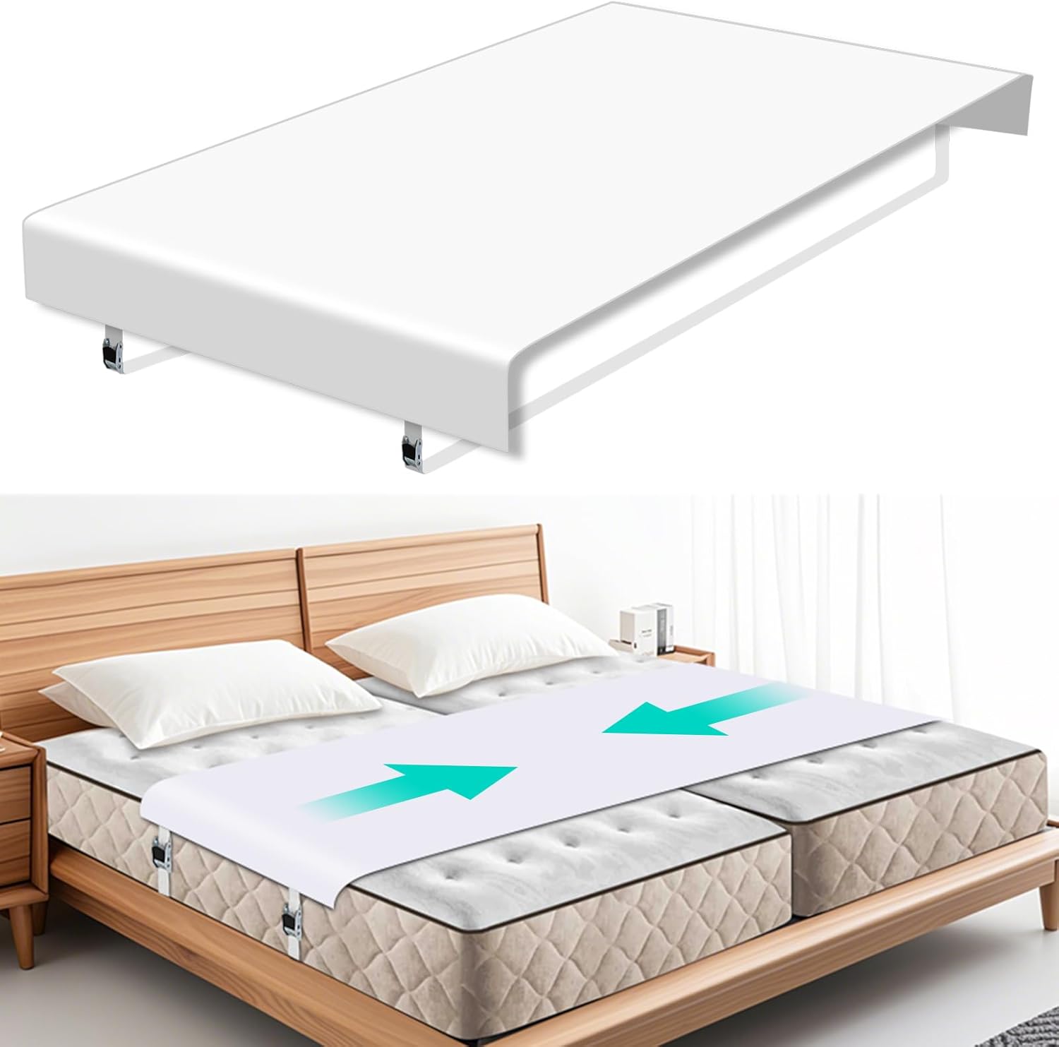 Twin to King Bed Bridge Converter with Metal Buckles and Straps - White