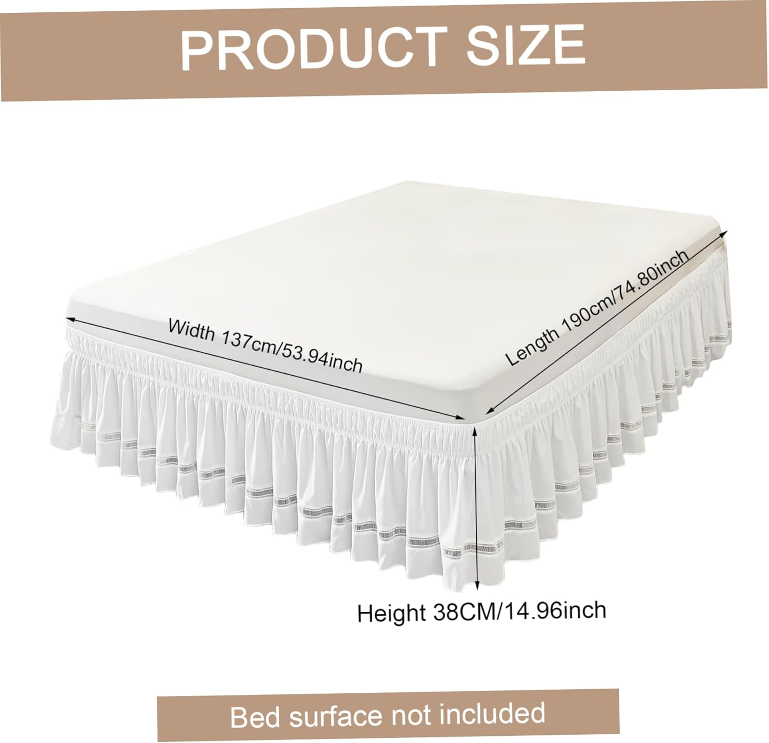 Queen Bed Skirt with Ruffles and Elastic White Polyester