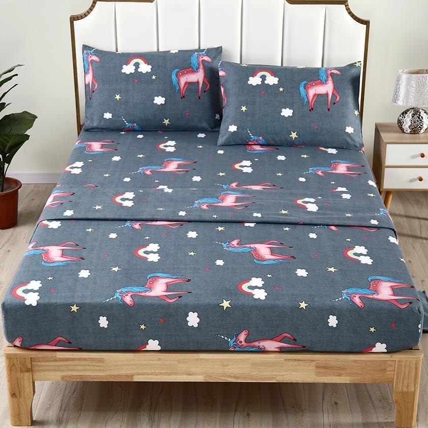 SDIII 4PCS Unicorn Queen Sheet Set - Gray Microfiber