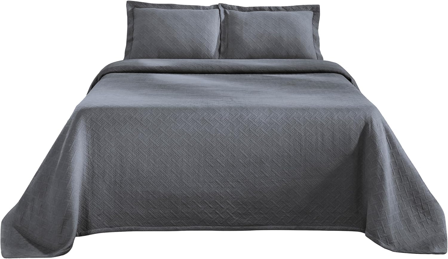 Superior 100 Cotton Basket Weave Bedspread Set Full Grey