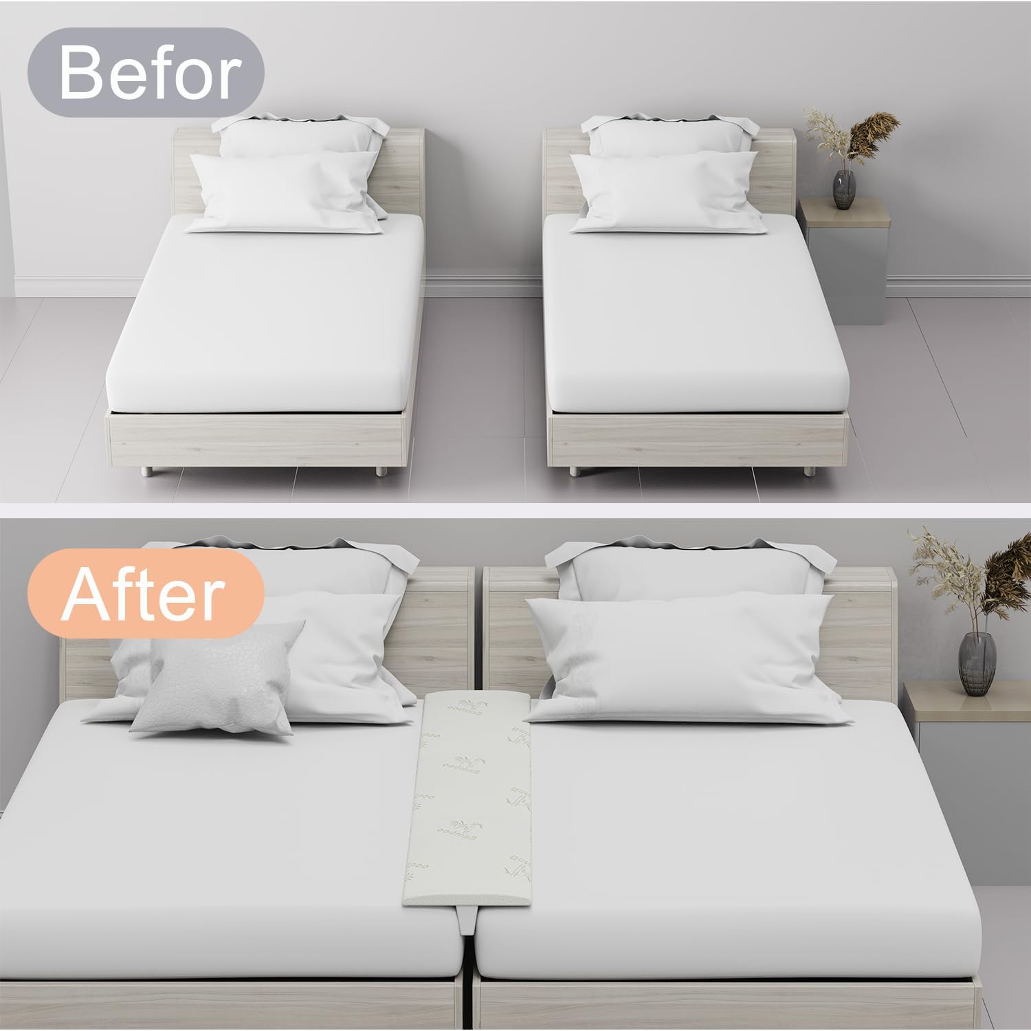 Limthe Bed Bridge Twin XL to King Converter Non-Slip Washable Cover