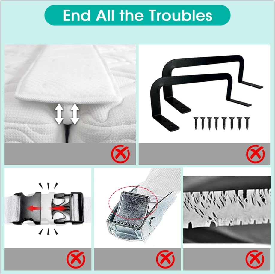 Twin to King Bed Bridge Converter with Metal Buckles and Straps - White