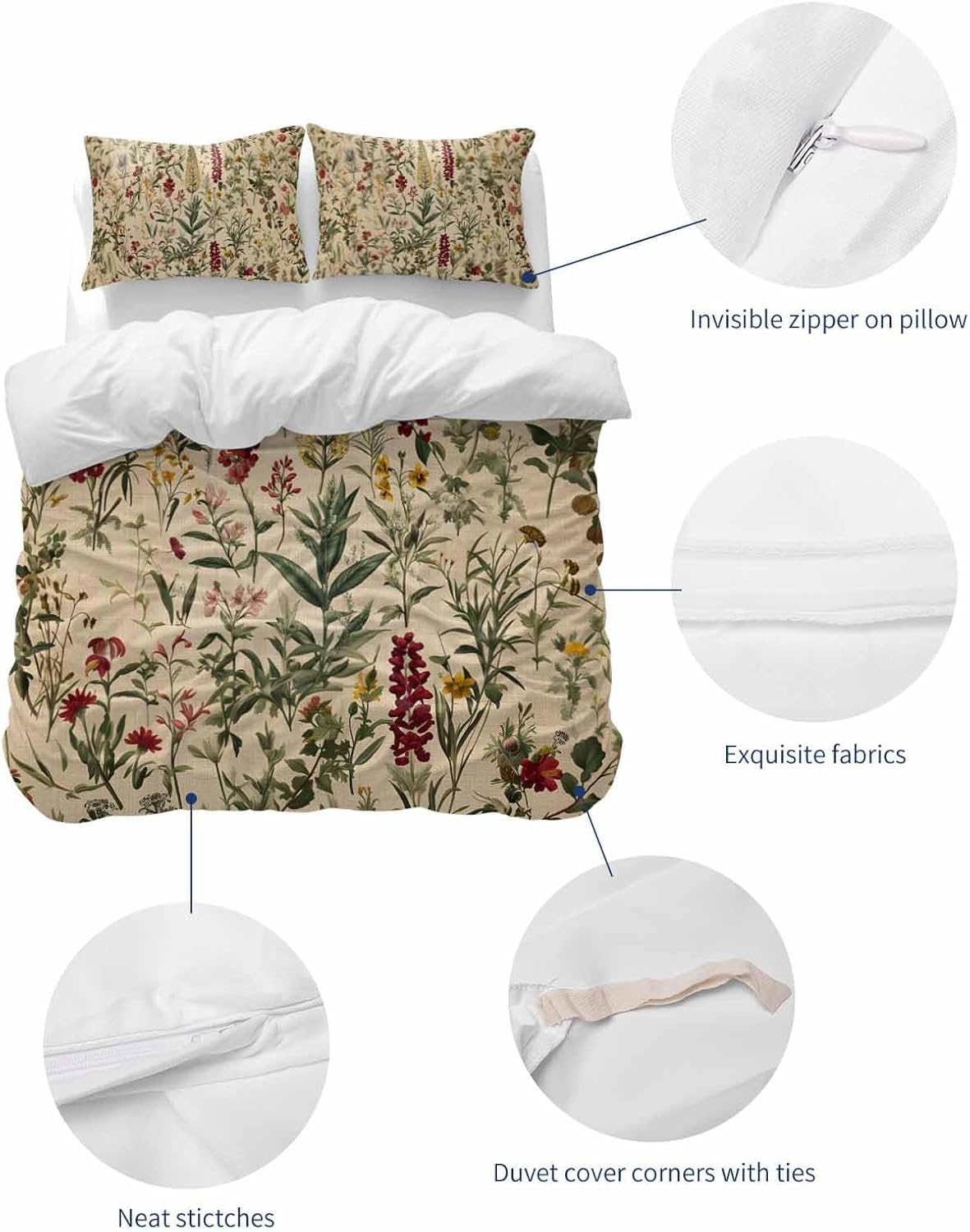 ZOE GARDEN Rustic Botanical Duvet Cover Set 3pc Full Size