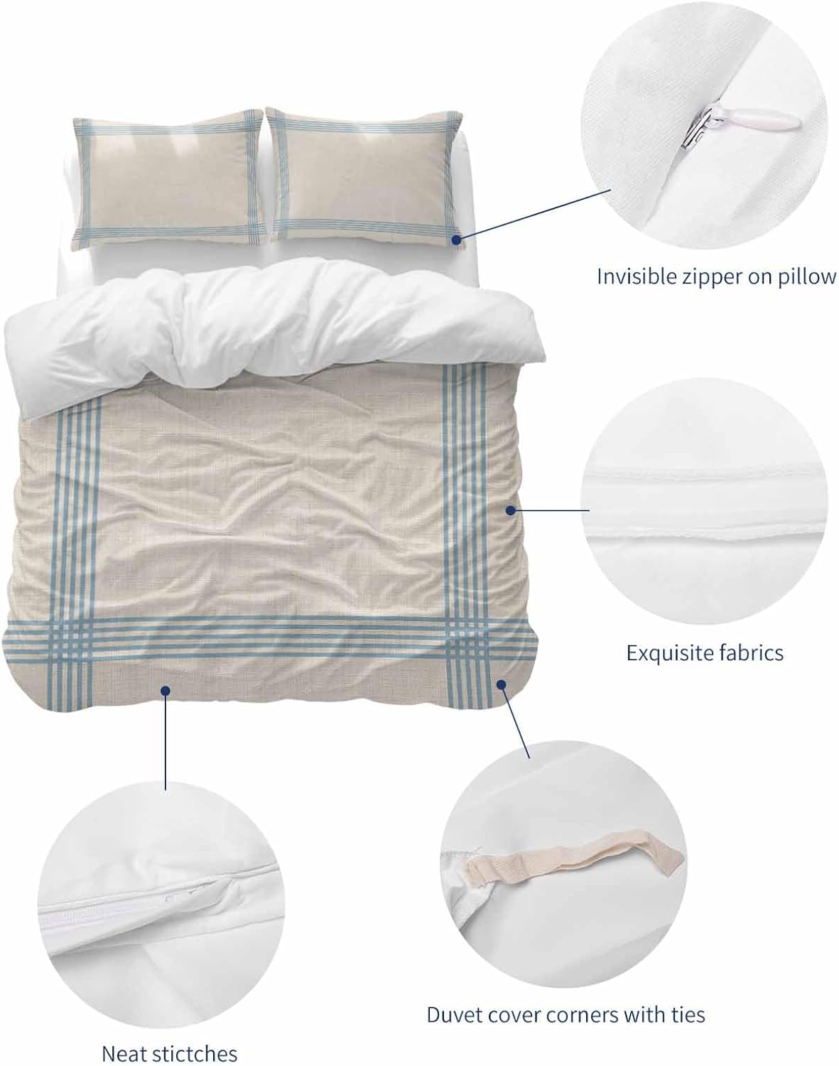 ZOE GARDEN Blue Striped Duvet Cover Set 3 Piece 1