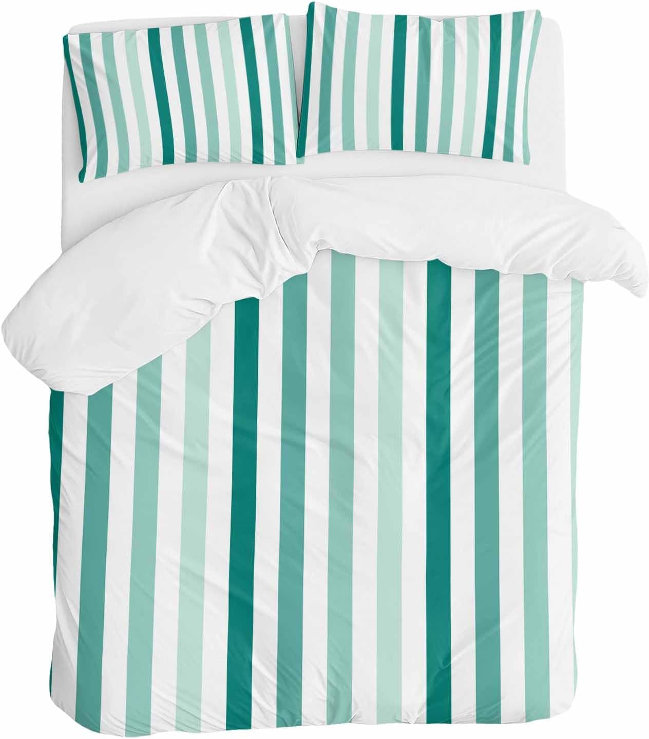ZOE GARDEN Green Stripe Queen Duvet Cover Set 3 Piece 1