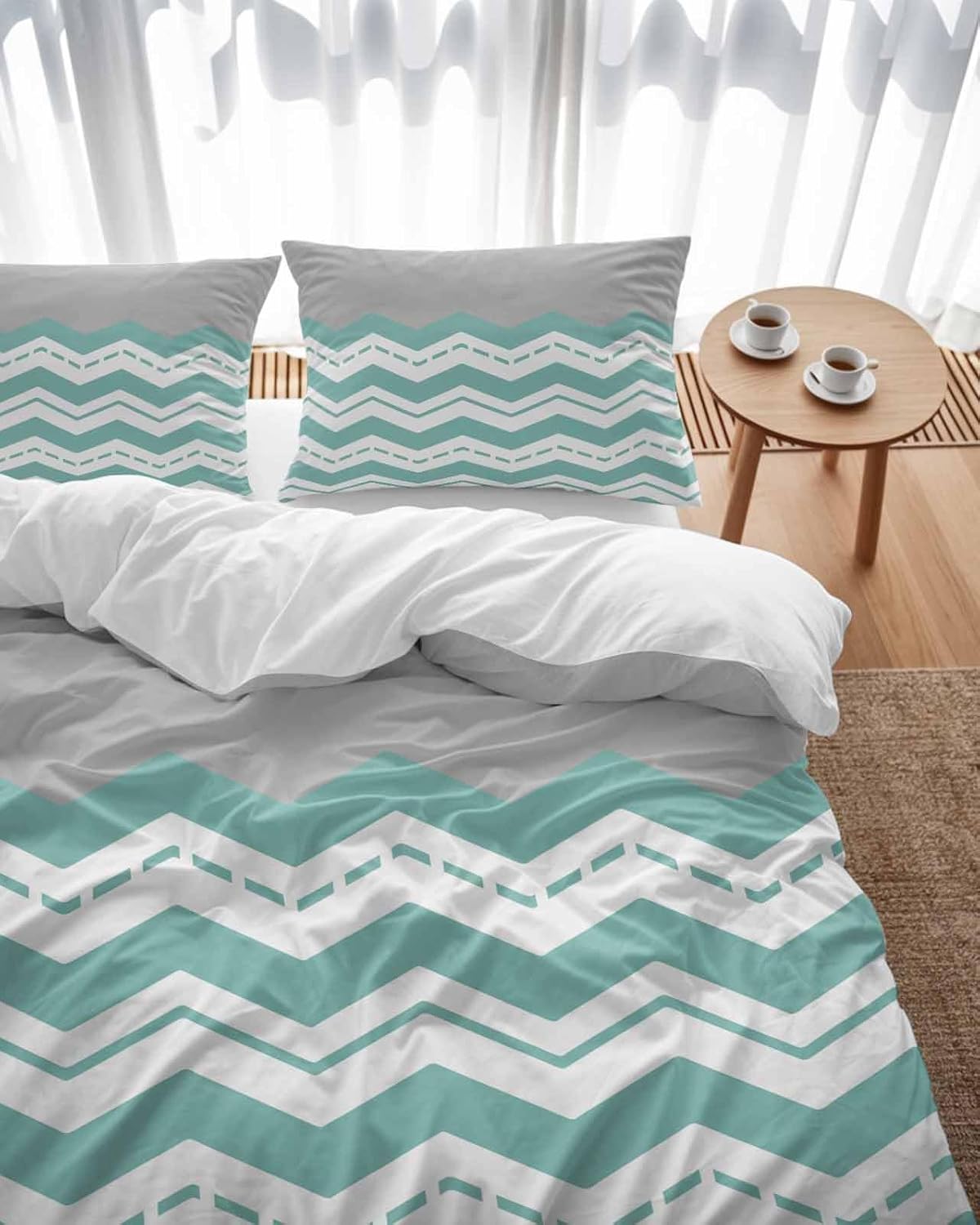 ZOE GARDEN Turquoise Chevron Duvet Cover Set