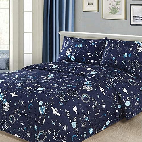 Sapphire Home 4 Piece Space Themed Queen Bedding Set for Kids